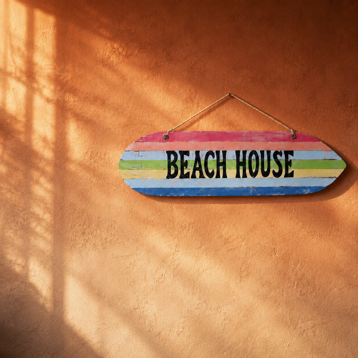 "Beach House" Surfboard-Shaped Sign